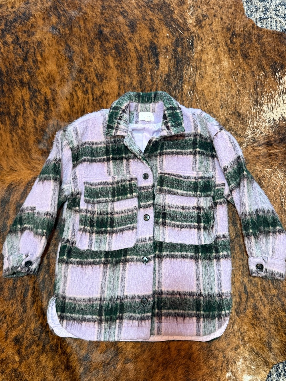 Oversized Wool Plaid Shirt Jacket Womens Sz S Grey Lab Los Angeles Anthropologie